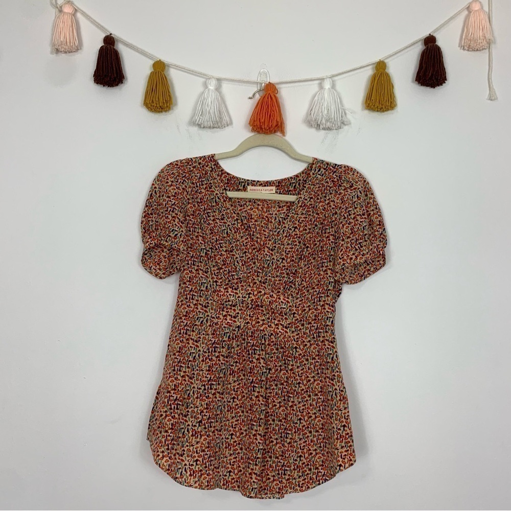 Rebecca Taylor Silk Puff Sleeve Blouse Floral Print Size 2